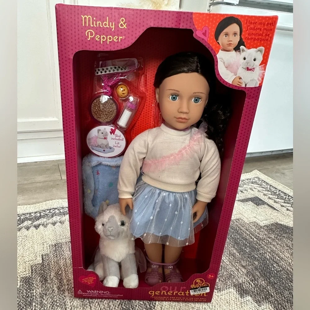 New Our Generation Doll & Pet Set Mindy & Pepper 18” doll and plush kitten set